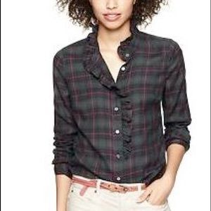 Ruffled collar plaid shirt